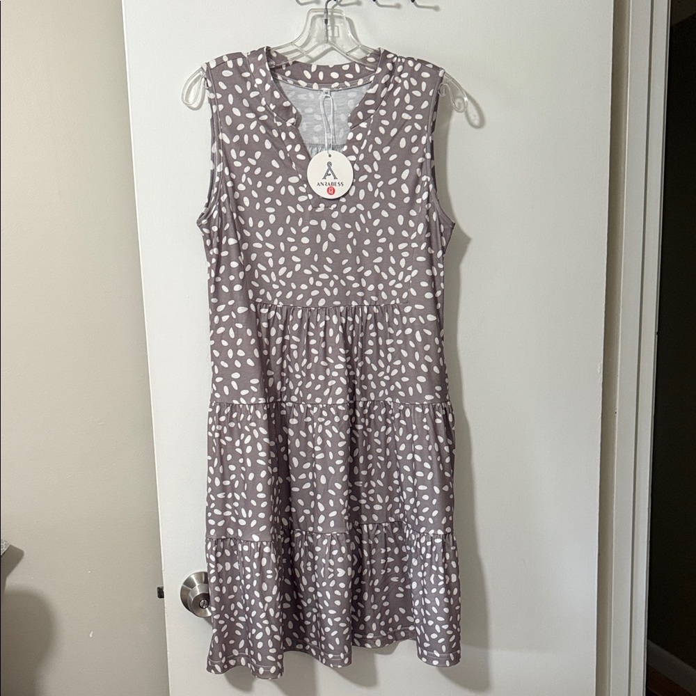 Brand New Sleeveless Taupe Patterned Sun Dress